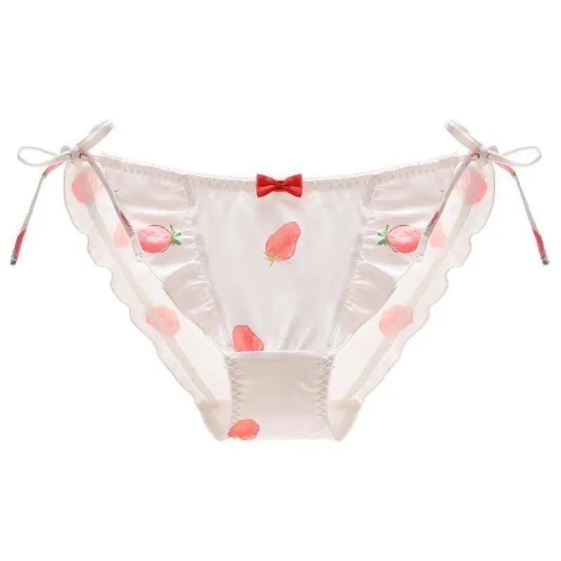 Strawberry Print Lace Trim Underwear with Bow Design - Cosparty