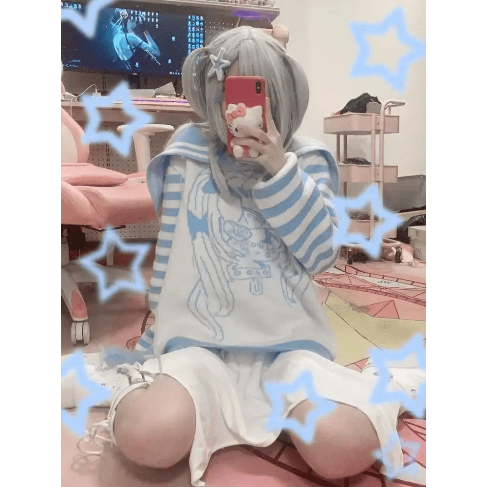 Striped eGirl Knit Hoodie for Anime and Kawaii Fashion Lovers - Cosparty