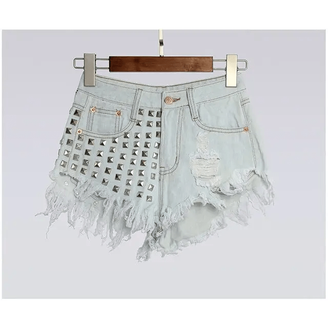 Studded Distressed Jean Shorts for an Edgy Summer Look - Cosparty