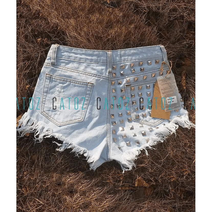Studded Distressed Jean Shorts for an Edgy Summer Look - Cosparty