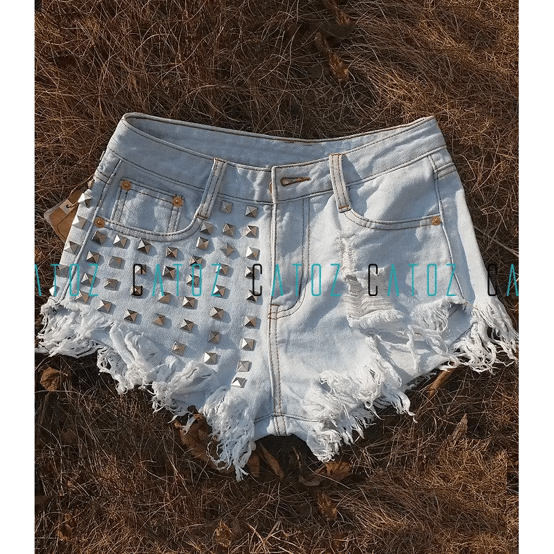 Studded Distressed Jean Shorts for an Edgy Summer Look - Cosparty