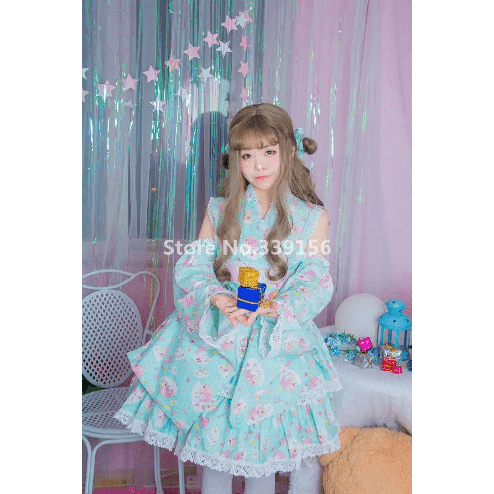 Stunning Pink or Blue Ruffled Kimono Dress in Lolita Style - Cosparty