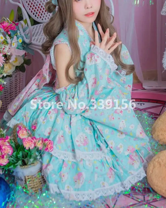 Stunning Pink or Blue Ruffled Kimono Dress in Lolita Style - Cosparty