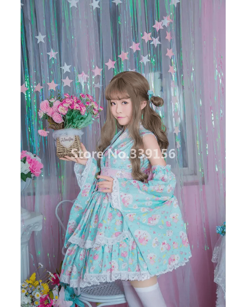 Stunning Pink or Blue Ruffled Kimono Dress in Lolita Style - Cosparty
