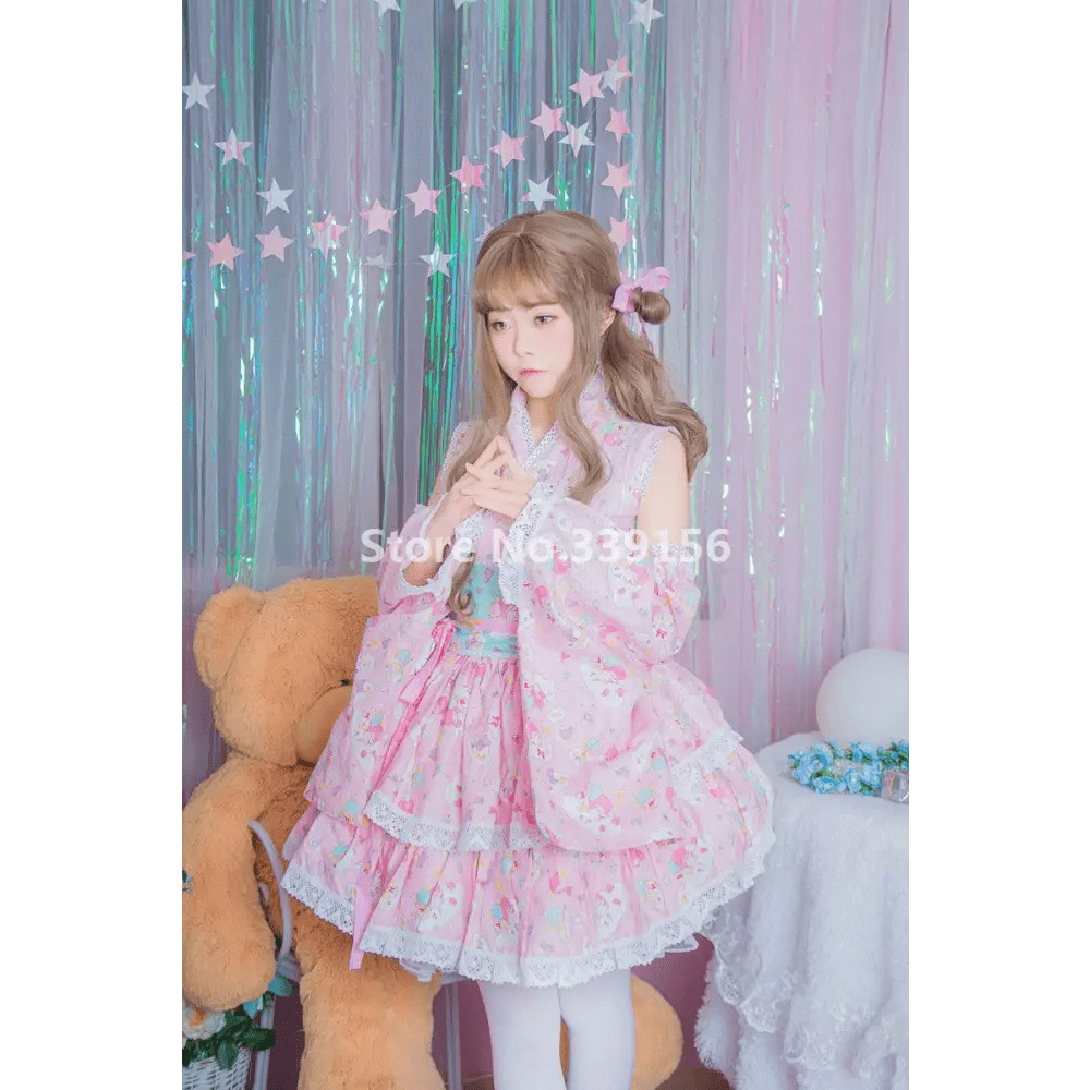 Stunning Pink or Blue Ruffled Kimono Dress in Lolita Style - Cosparty