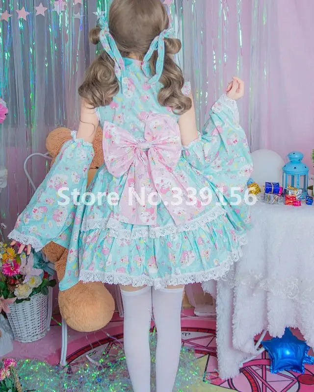 Stunning Pink or Blue Ruffled Kimono Dress in Lolita Style - Cosparty