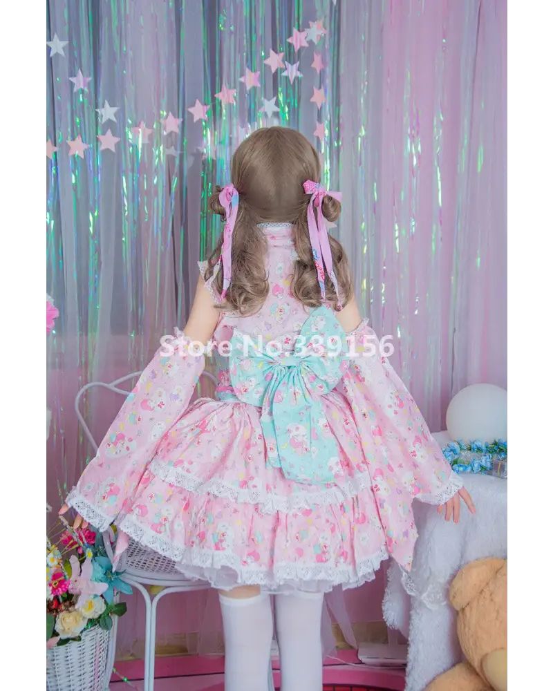 Stunning Pink or Blue Ruffled Kimono Dress in Lolita Style - Dress