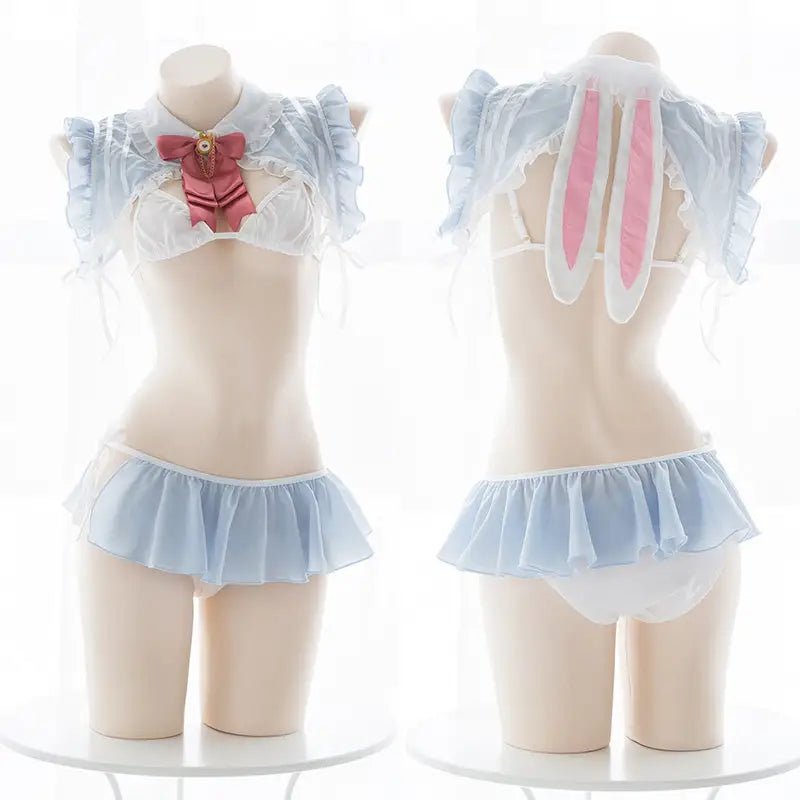 Sweet Blue and White Lace Sailor Moon Bunny Lingerie Set - Cosparty
