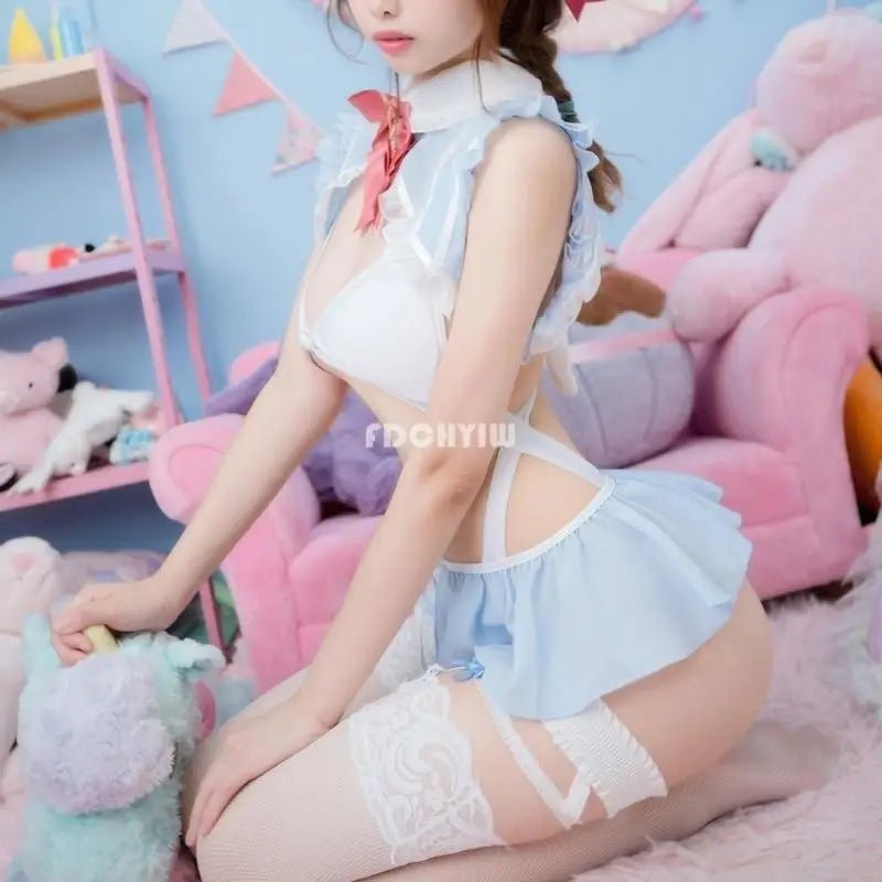 Sweet Blue and White Lace Sailor Moon Bunny Lingerie Set - Cosparty