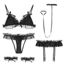 Sweet Chiffon Ruffled Lingerie Set with Thigh Garters and Collar - Cosparty