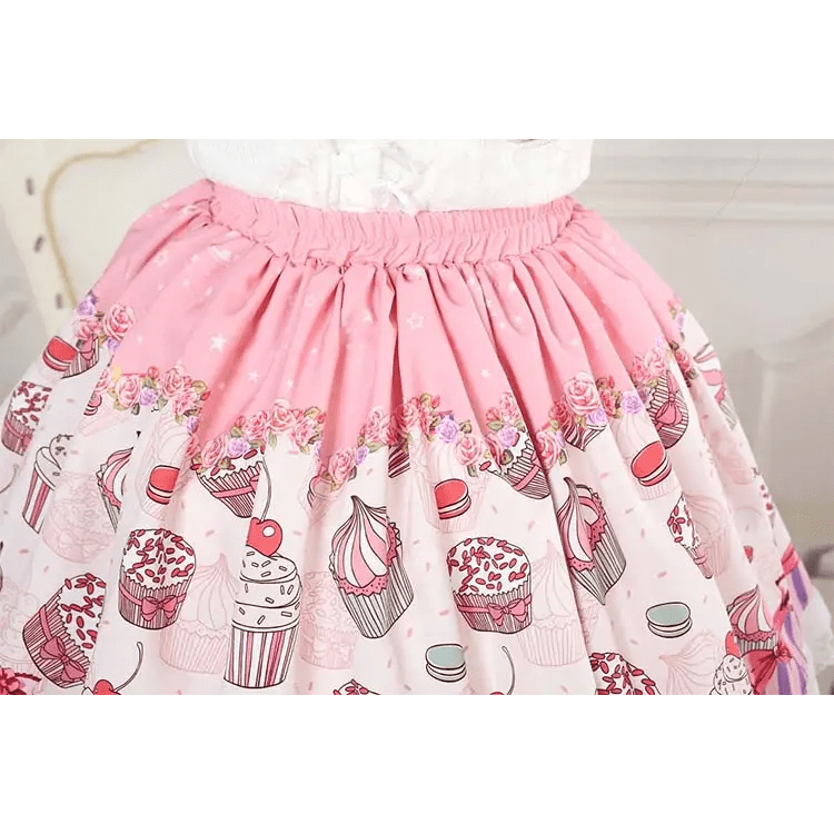 Sweet Cupcake Lolita Skirt with Ruffle and Lace Details - Cosparty