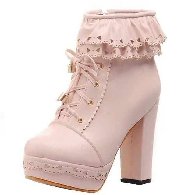 Sweet Lolita Booties with Ruffled Trim and Comfortable Design - Cosparty