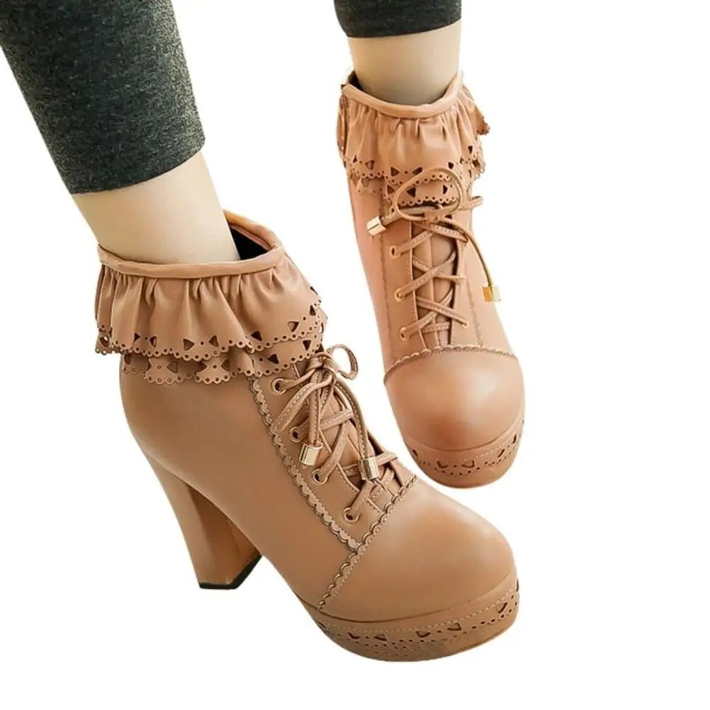 Sweet Lolita Booties with Ruffled Trim and Comfortable Design - Cosparty