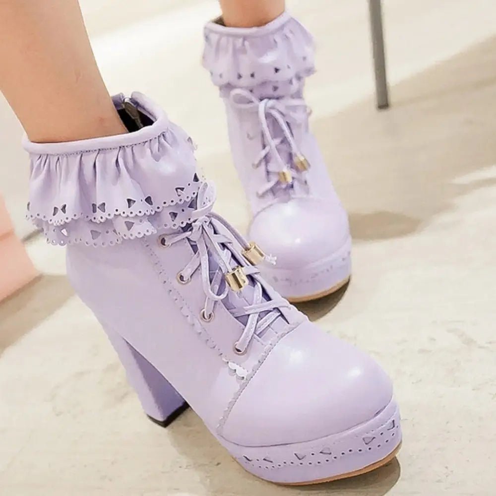 Sweet Lolita Booties with Ruffled Trim and Comfortable Design - Cosparty