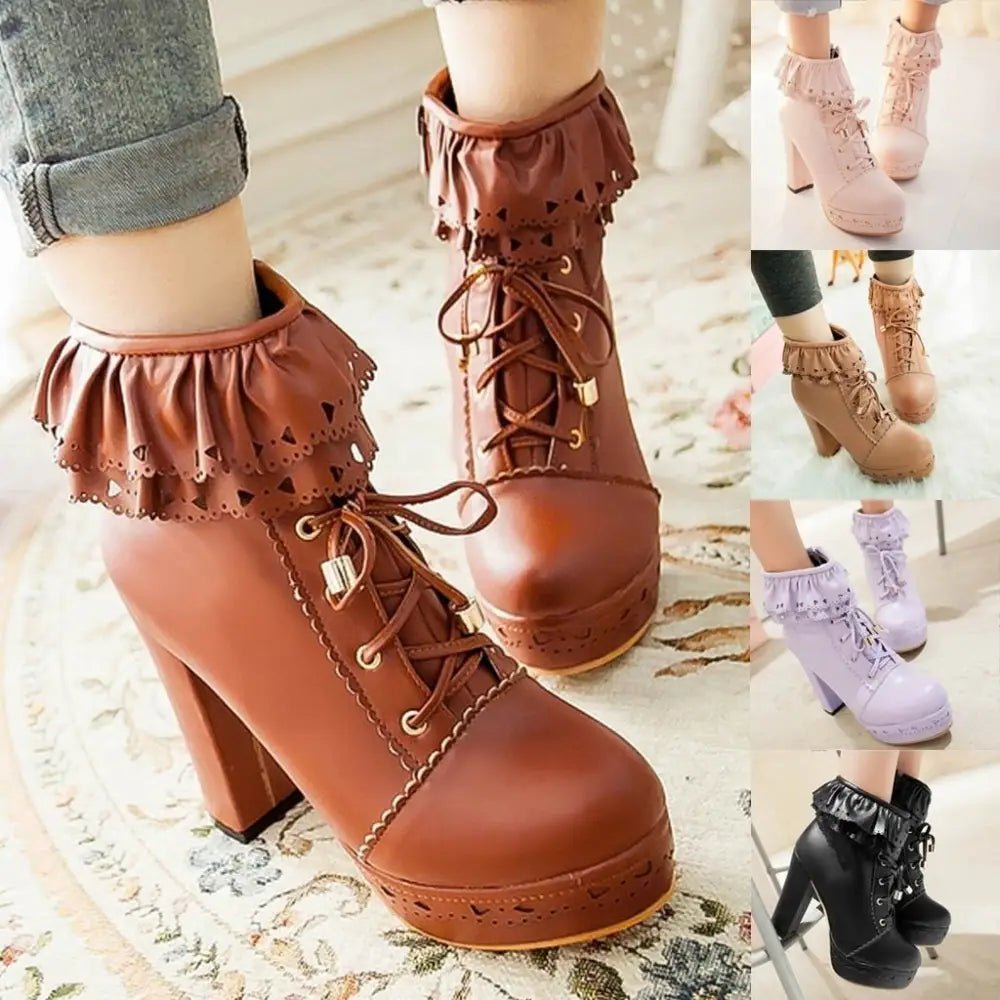 Sweet Lolita Booties with Ruffled Trim and Comfortable Design - Cosparty