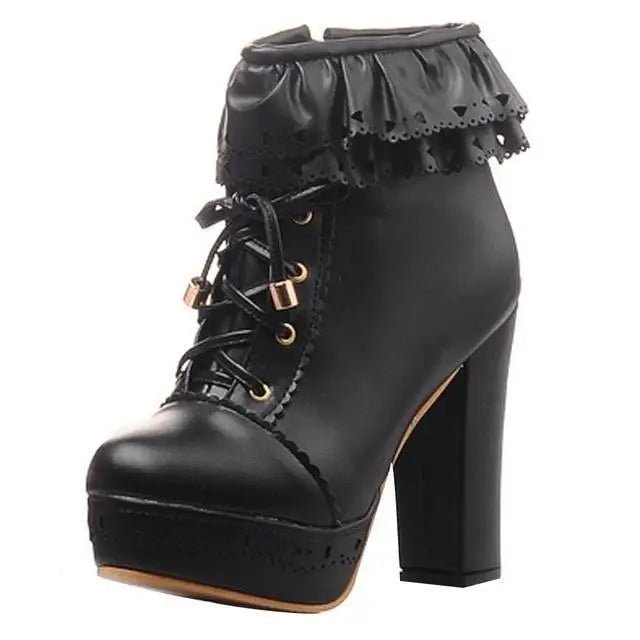 Sweet Lolita Booties with Ruffled Trim and Comfortable Design - Cosparty