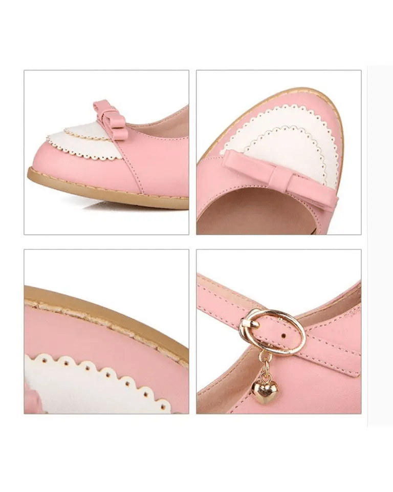 Sweet Lolita Heels with Lace Trim and Bow Details - Cosparty