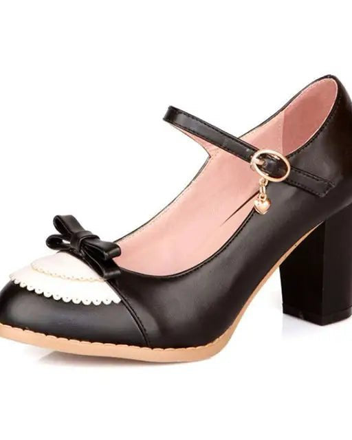 Sweet Lolita Heels with Lace Trim and Bow Details - Cosparty