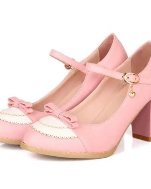 Sweet Lolita Heels with Lace Trim and Bow Details - Cosparty