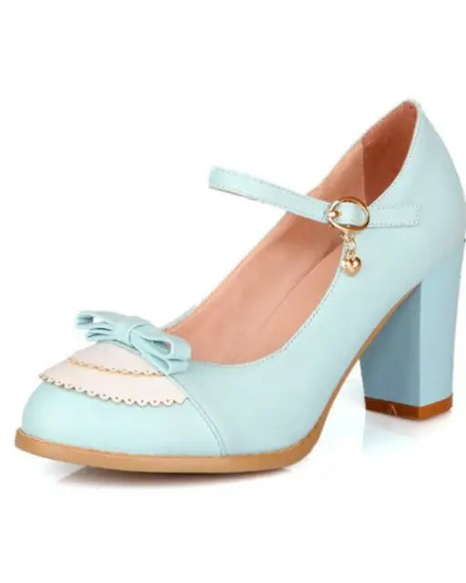 Sweet Lolita Heels with Lace Trim and Bow Details - Cosparty