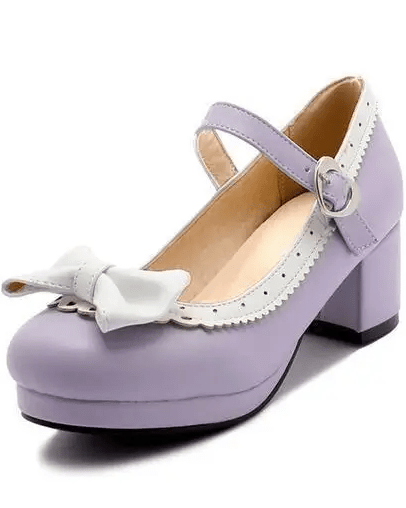 Sweet Lolita Heels with Lace Trim and Bow in Toe Version - Cosparty