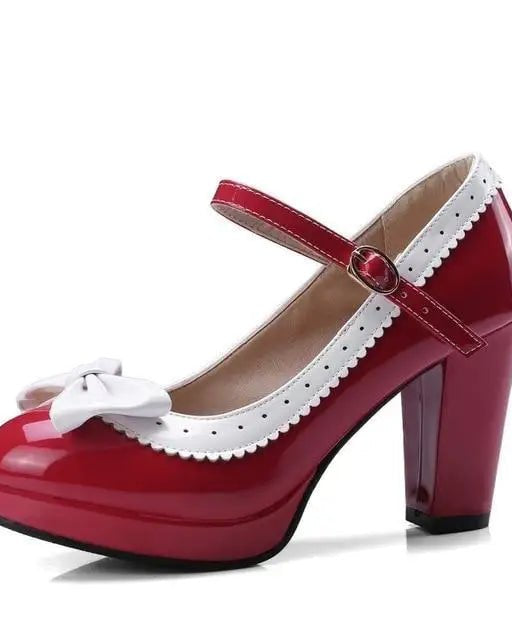 Sweet Lolita Heels with Lace Trim and Bow in Toe Version - Cosparty