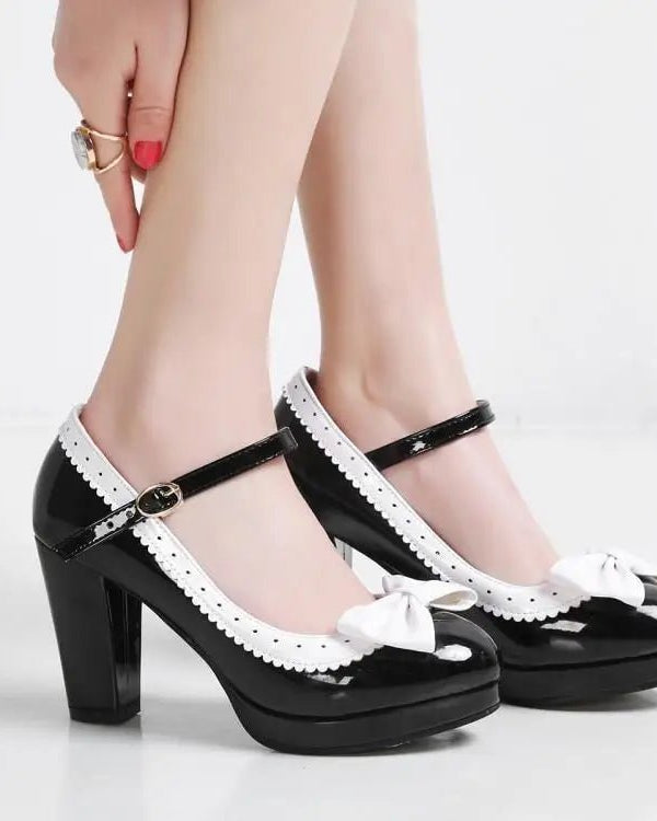 Sweet Lolita Heels with Lace Trim and Bow in Toe Version - Cosparty