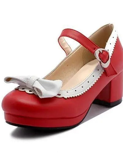Sweet Lolita Heels with Lace Trim and Bow in Toe Version - Cosparty