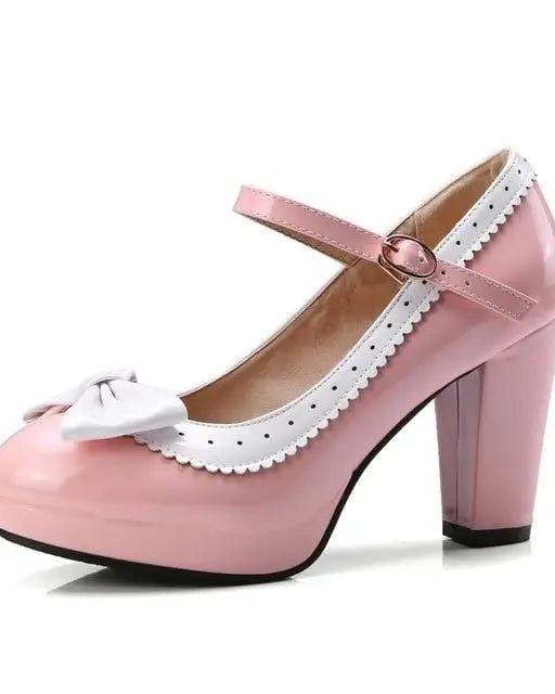 Sweet Lolita Heels with Lace Trim and Bow in Toe Version - Cosparty