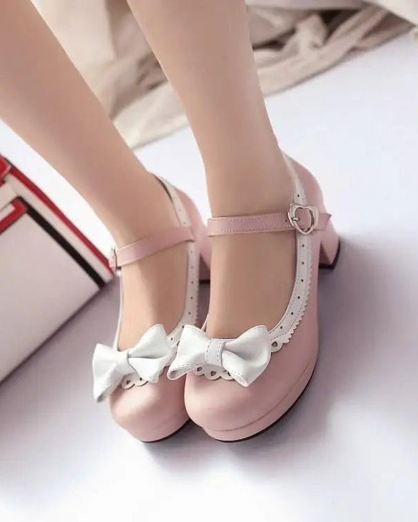 Sweet Lolita Heels with Lace Trim and Bow in Toe Version - Cosparty