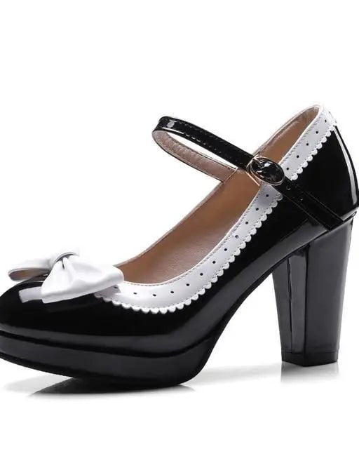 Sweet Lolita Heels with Lace Trim and Bow in Toe Version - Cosparty