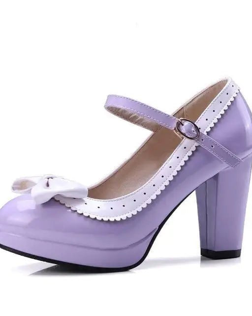 Sweet Lolita Heels with Lace Trim and Bow in Toe Version - Cosparty
