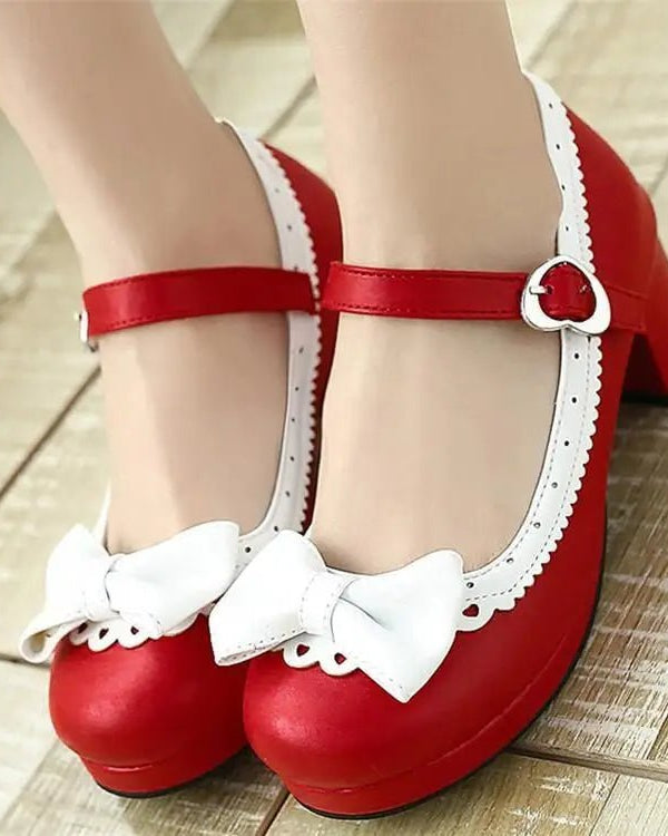 Sweet Lolita Heels with Lace Trim and Bow in Toe Version - Cosparty