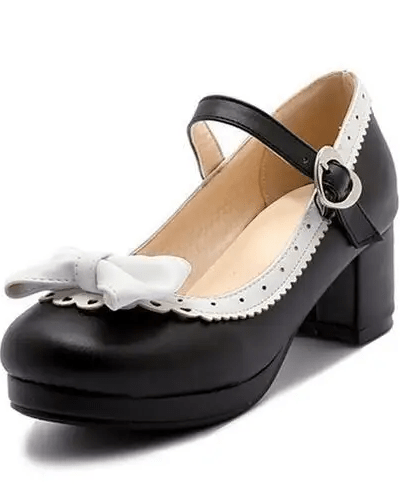 Sweet Lolita Heels with Lace Trim and Bow in Toe Version - Cosparty