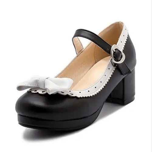 Sweet Lolita Heels with Lace Trim and Bow in Toe Version - Cosparty