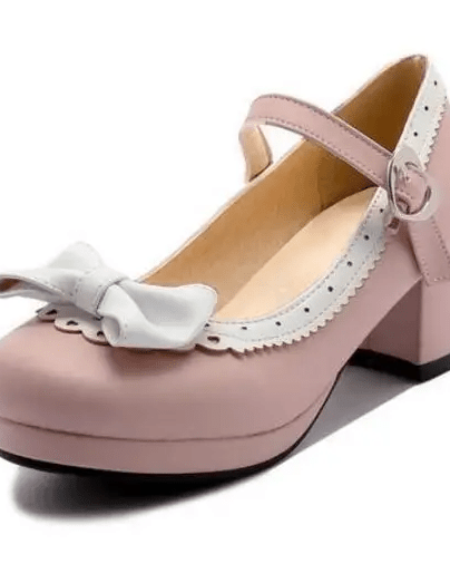 Sweet Lolita Heels with Lace Trim and Bow in Toe Version - Cosparty