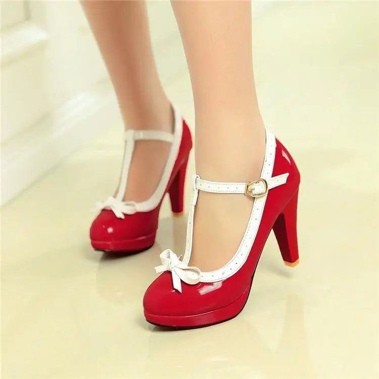 Sweet Lolita Heels with Lace Trim and Bow in Toe Version - Cosparty