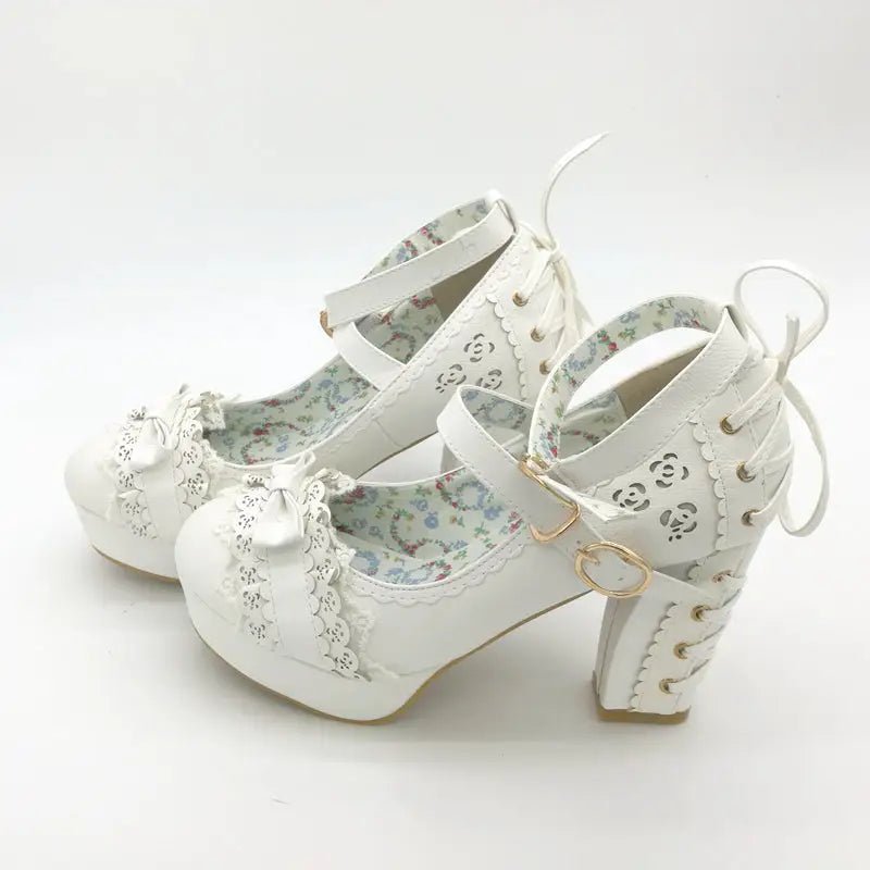 Sweet Lolita Heels with Lace Trim and Floral Insoles - Cosparty