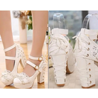 Sweet Lolita Heels with Lace Trim and Floral Insoles - Shoes