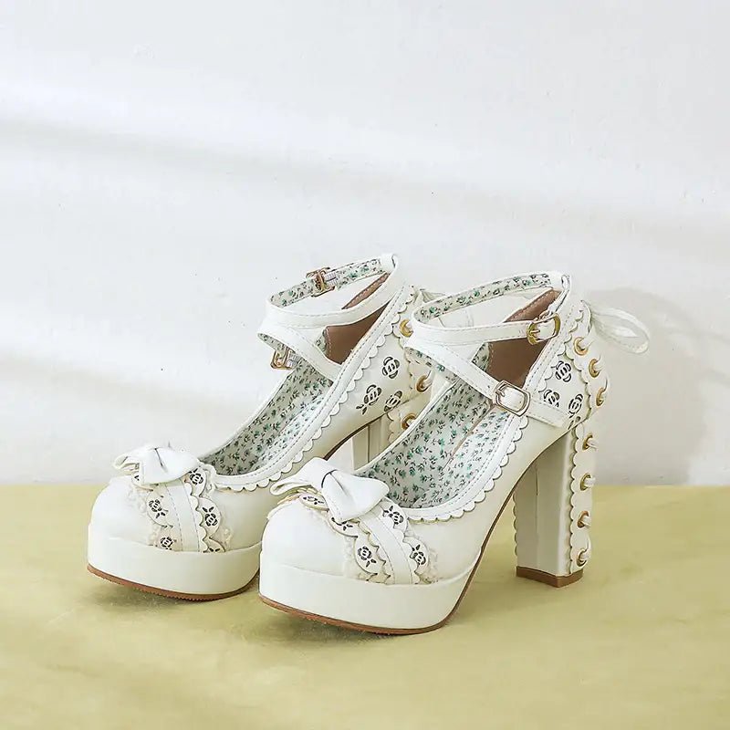 Sweet Lolita Heels with Lace Trim and Floral Insoles - Cosparty