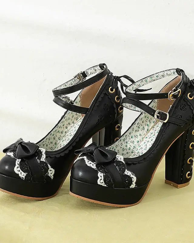 Sweet Lolita Heels with Lace Trim and Floral Insoles - Cosparty