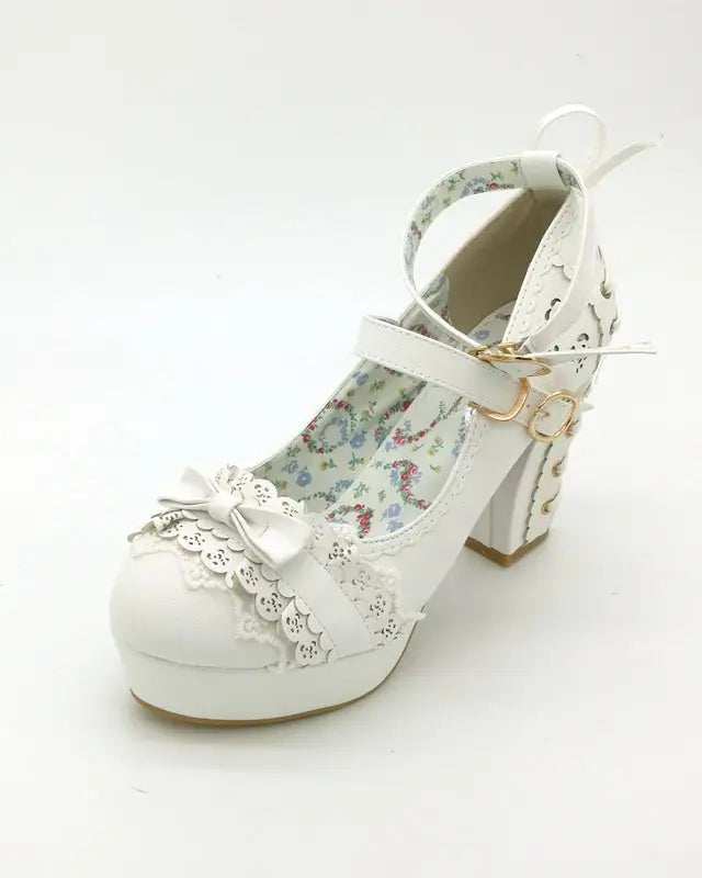 Sweet Lolita Heels with Lace Trim and Floral Insoles - Cosparty