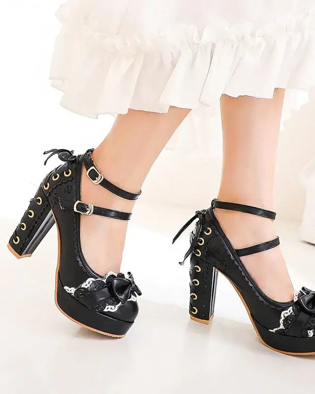 Sweet Lolita Heels with Lace Trim and Floral Insoles - Cosparty