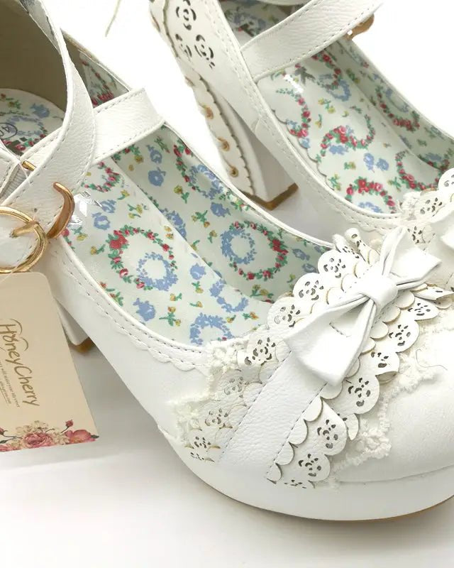 Sweet Lolita Heels with Lace Trim and Floral Insoles - Cosparty