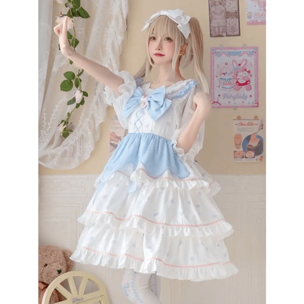 Sweet Pastel Blue Polkadot Lolita Dress with Luxurious Details - Cosparty