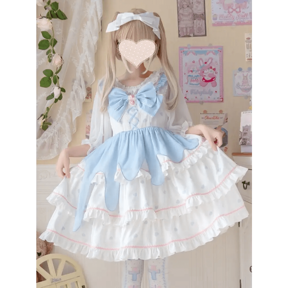 Sweet Pastel Blue Polkadot Lolita Dress with Luxurious Details - Cosparty