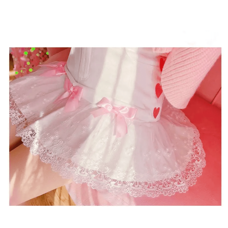 Sweet Pink and White Lace Lolita Skirt with Ribbons and Ruffles - Cosparty