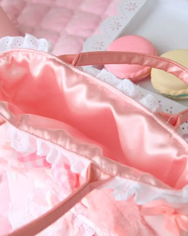 Sweet Pink Bunny Plush Purse with Ribbons and Soft Silk Lining - Cosparty