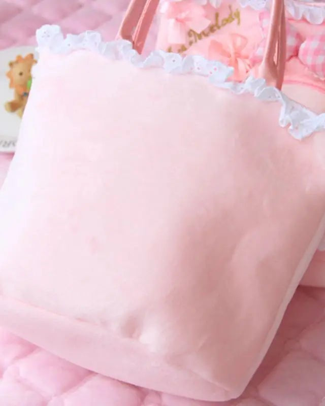 Sweet Pink Bunny Plush Purse with Ribbons and Soft Silk Lining - Cosparty