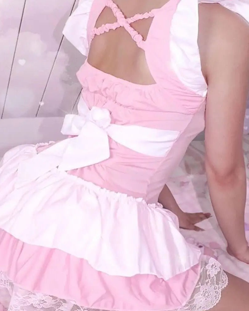 Sweet Pink Princess Dress with Bows and Ruffles - Cosparty